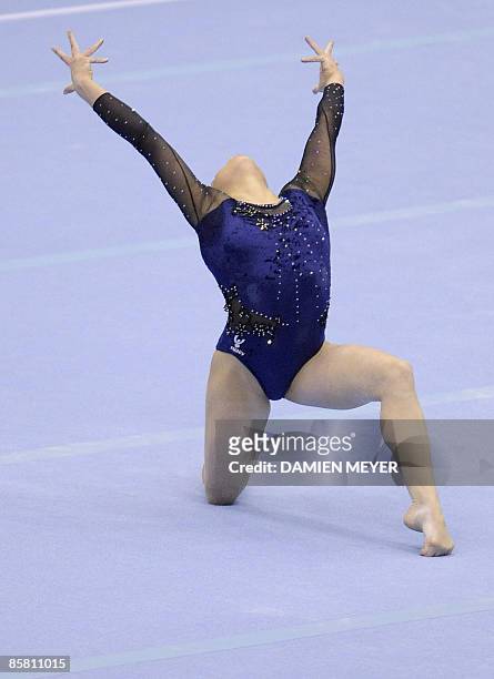 Italy's Vanessa Ferrari performs the floor exercise to win silver during the Apparatus final of the Third European Women's Artistic Championships on...