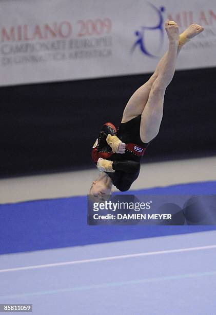 Russia's Ksenia Semenova performs the floor exercise to win bronze during the Apparatus final of the Third European Women's Artistic Championships on...