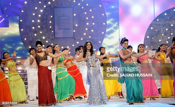 Indian bollywood actress Priyanka Chopra performs during the miss India Pagent in Mumbai on April 5, 2009. Around 20 contestants from across the...