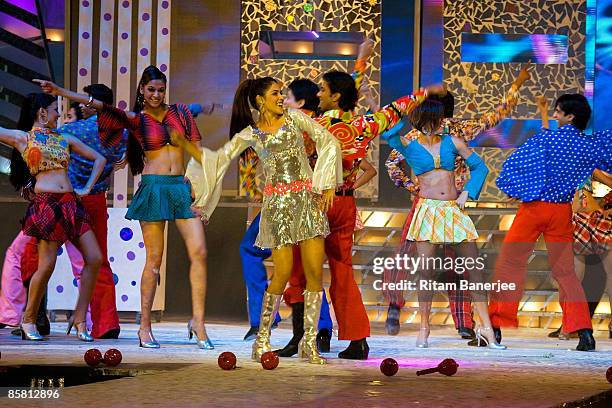 Bollywood actress Genelia D'Souza performs during the Pantaloons Femina Miss India Contest 2009 at the Andheri Sports Complex on April 5, 2009 in...