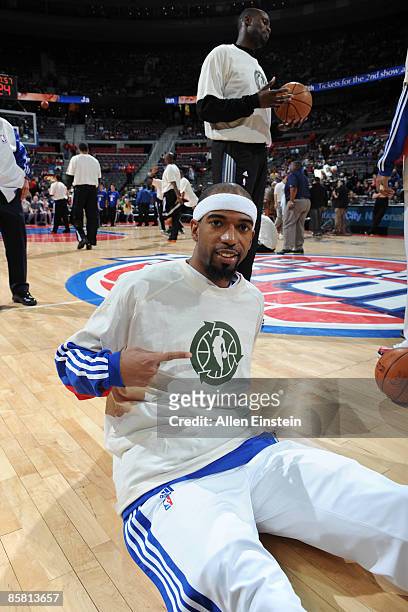 Richard Hamilton of the Detroit Pistons wearing a shirt to represent NBA going green week before a game against the Charlotte Bobcats at the Palace...