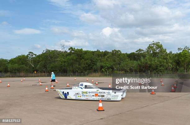 Solveig, the car from Sweden's JUsolarteam and Jnkping University competes in the figure 8 testing at the Hidden Valley Motor Sport Complex before...