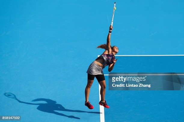 Daria Kasatkina of Russia in action during the Women's singles Quarterfinals match against Simona Halep of Romania on day seven of 2017 China Open at...