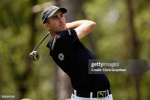 Geoff Ogilvy tees off on the 6th hole during the final round of the Shell Houston Open on April 5, 2009 at Redstone Golf Club in Humble, Texas.