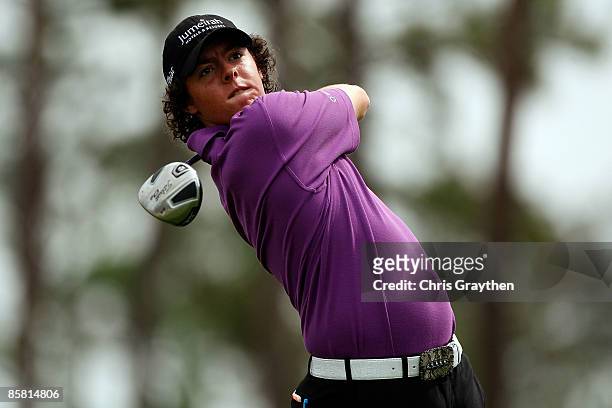 Rory McIlroy of Ireland tees off on the 4th hole during the final round of the Shell Houston Open on April 5, 2009 at Redstone Golf Club in Humble,...