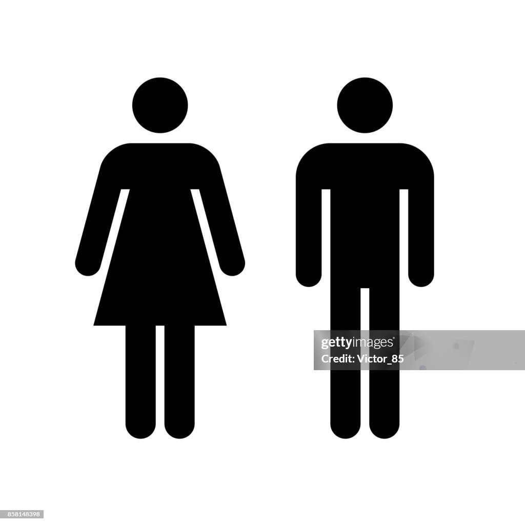 Icono de hombre y mujer. Icono negro aislado sobre fondo blanco.