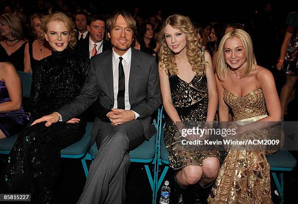 Actress Nicole Kidman, musician Keith Urban, musician Taylor Swift, and singer Kellie Pickler pose during the 44th annual Academy Of Country Music...