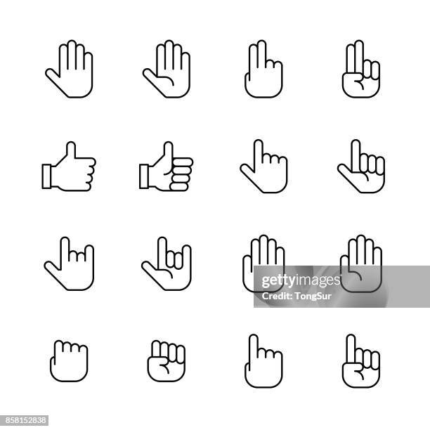 hände-symbole - linie - stop gesture stock-grafiken, -clipart, -cartoons und -symbole