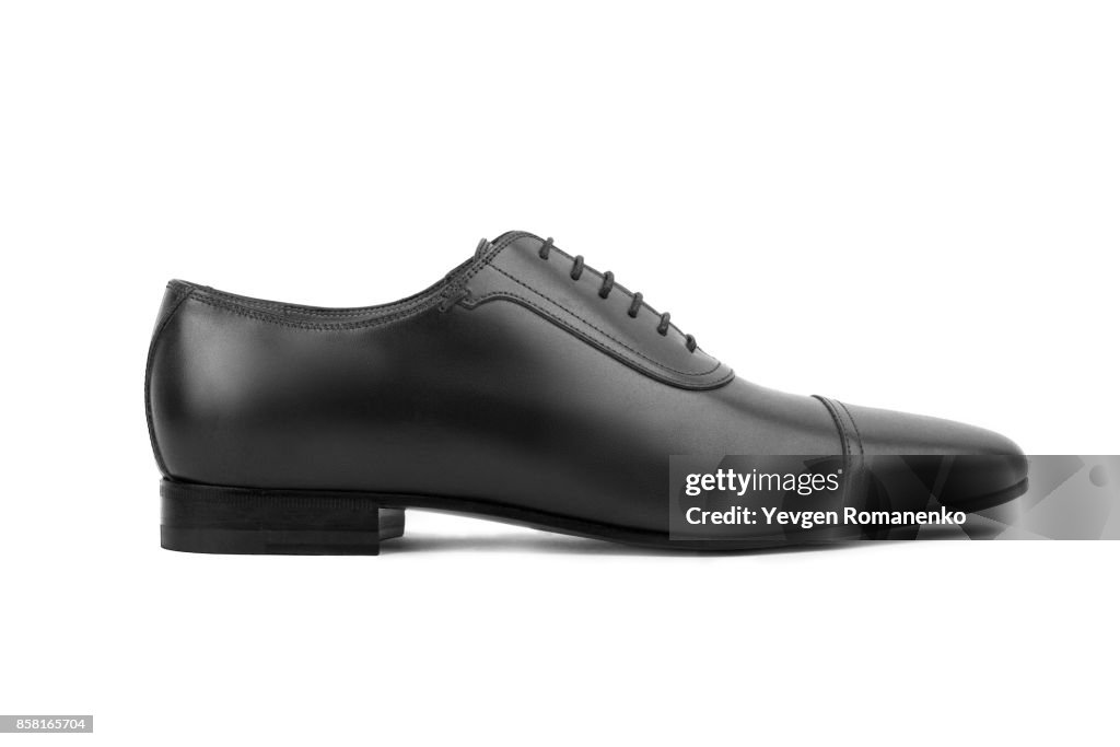 Black leather male shoes, on white background