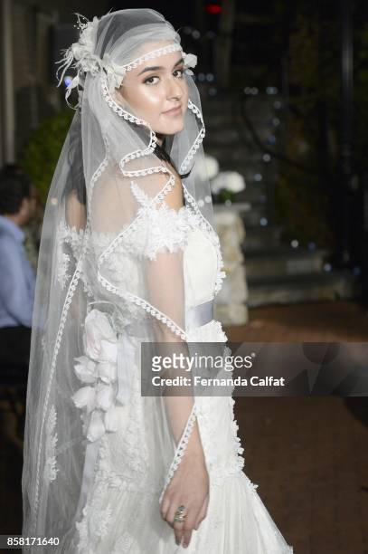 Marie Calfat Nascimento walks the Po de Arroz runway show at New York Fashion Week Bridal October 2017 at Hendrick's Tavern on October 5, 2017 in...