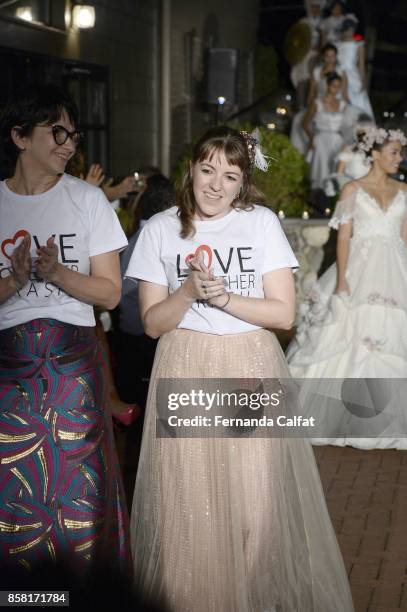 Penha Maia And Mariana Fernandes walk at Po de Arroz Runway at New York Fashion Week Bridal October 2017 at Hendrick's Tavern on October 5, 2017 in...