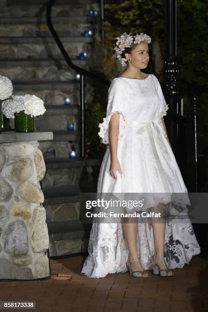 Emilia Pedersen walks the Po de Arroz runway show at New York Fashion Week Bridal October 2017 at Hendrick's Tavern on October 5, 2017 in Roslyn, New...