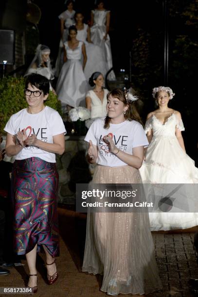 Penha Maia And Mariana Fernandes walk at Po de Arroz Runway at New York Fashion Week Bridal October 2017 at Hendrick's Tavern on October 5, 2017 in...