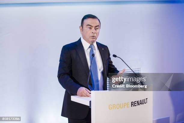 Carlos Ghosn, chairman of Renault SA, speaks during a news conference to announce the automaker's strategic plan in Paris, France, on Friday, Oct. 6,...