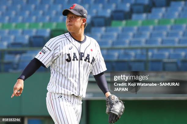 Starting pitcher Masaki Tanigawa of Japan in action in the top half of the fourth inning during the 28th Asian Baseball Championship Super Round...