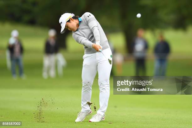 Nasa Hataoka of Japan hits her second shot on the 1st hole during the first round of Stanley Ladies Golf Tournament at the Tomei Country Club on...