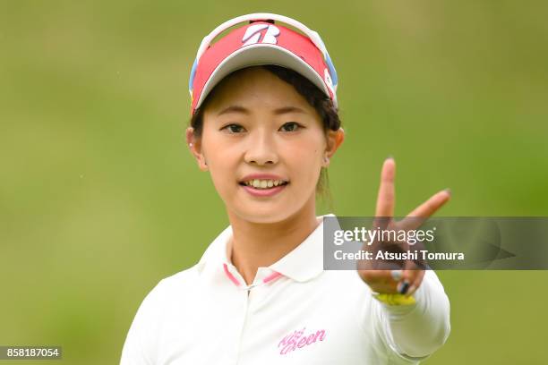 Shiho Kawasaki of Japan poses during the first round of Stanley Ladies Golf Tournament at the Tomei Country Club on October 6, 2017 in Susono,...