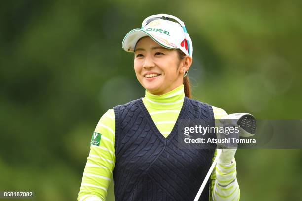 Airi Saito of Japan smiles during the first round of Stanley Ladies Golf Tournament at the Tomei Country Club on October 6, 2017 in Susono, Shizuoka,...