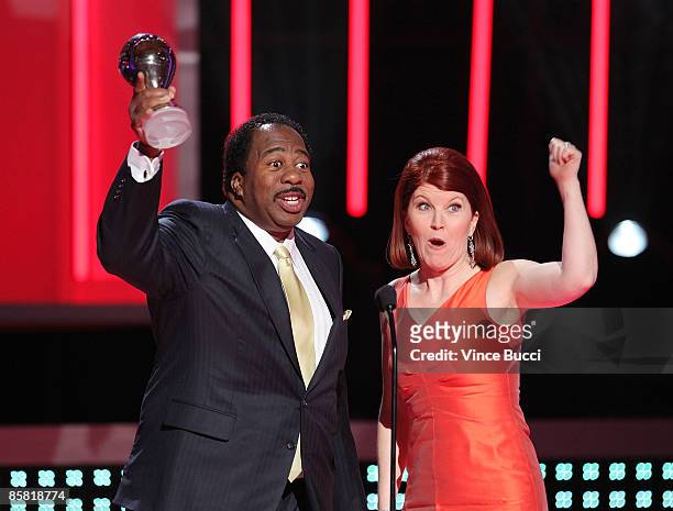 Actors Leslie David Baker and Kate Flannery appear on-stage during Bravo Network's 2nd Annual A-List Awards at the Orpheum Theatre on April 5, 2009...