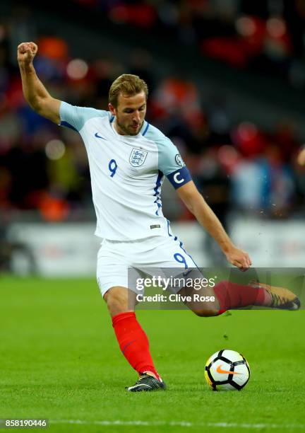 Harry Kane of England in action during the FIFA 2018 World Cup Group F Qualifier between England and Slovenia at Wembley Stadium on October 5, 2017...