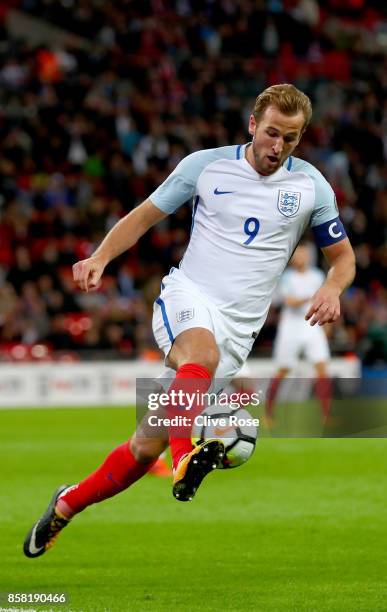 Harry Kane of England in action during the FIFA 2018 World Cup Group F Qualifier between England and Slovenia at Wembley Stadium on October 5, 2017...