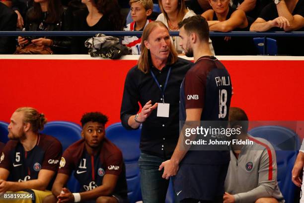 Staffan Olson assistant coach and Nedim Remili of PSG during the Lidl Starligue match between Paris Saint Germain and Saint Raphael on October 5,...