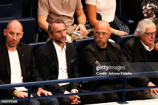 Jean Claude Blanc and Pascal Obispo french singer during the Lidl Starligue match between Paris Saint Germain and Saint Raphael on October 5, 2017 in...