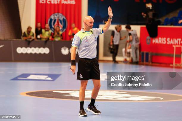 Laurent Reveret, referee during the Lidl Starligue match between Paris Saint Germain and Saint Raphael on October 5, 2017 in Paris, France.