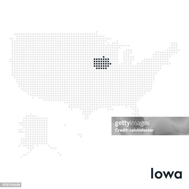 pixelated map of the usa with iowa state highlighted - learning spanish stock illustrations