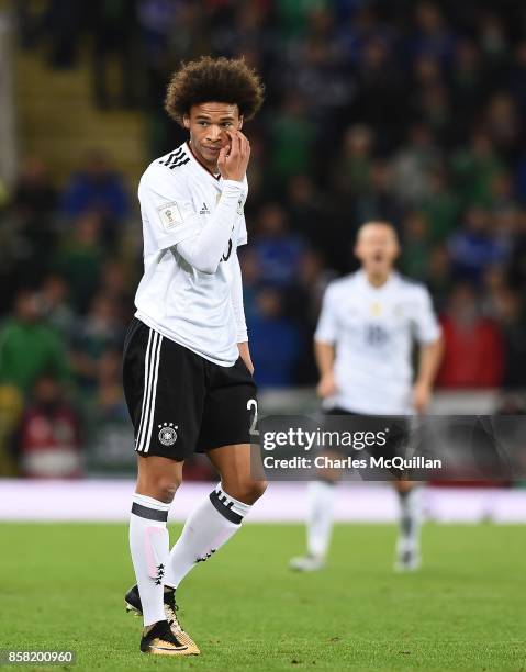 Leroy Sane of Germany during the FIFA 2018 World Cup Qualifier between Northern Ireland and Germany at Windsor Park on October 5, 2017 in Belfast,...