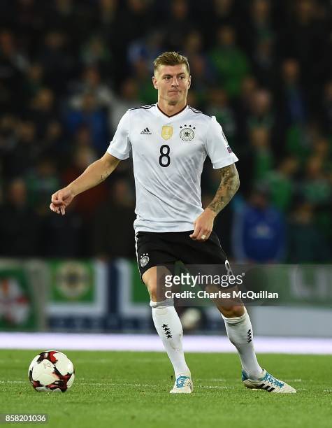 Toni Kroos of Germany during the FIFA 2018 World Cup Qualifier between Northern Ireland and Germany at Windsor Park on October 5, 2017 in Belfast,...