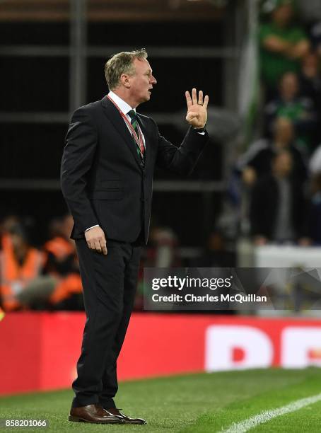 Northern Ireland manager Michael O'Neill during the FIFA 2018 World Cup Qualifier between Northern Ireland and Germany at Windsor Park on October 5,...