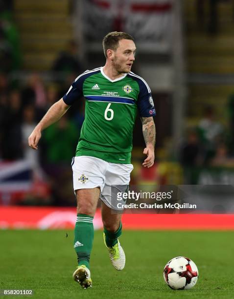 Lee Hodson of Northern Ireland during the FIFA 2018 World Cup Qualifier between Northern Ireland and Germany at Windsor Park on October 5, 2017 in...
