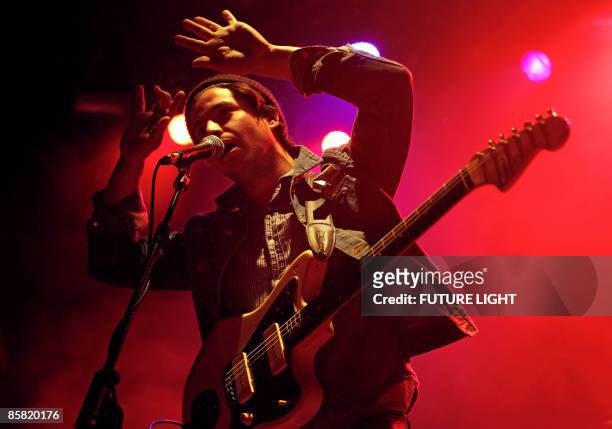 Matt Vasquez of Delta Spirit performs on stage at the ICA on April 2, 2009 in London.