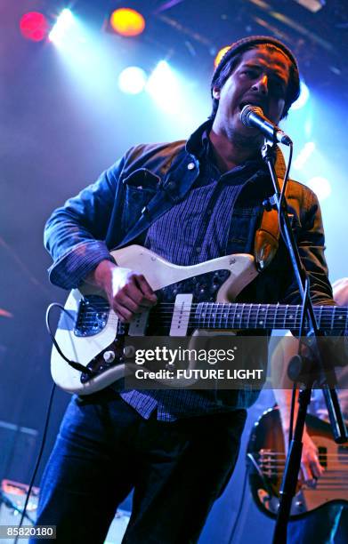 Matt Vasquez of Delta Spirit performs on stage at the ICA on April 2, 2009 in London.