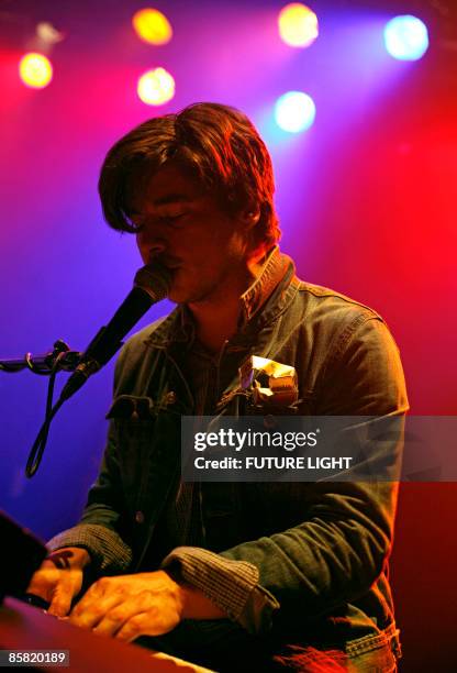 Matt Vasquez of Delta Spirit performs on stage at the ICA on April 2, 2009 in London.