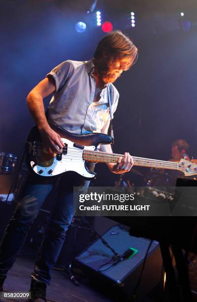 Jon Jameson of Delta Spirit performs on stage at the ICA on April 2, 2009 in London.