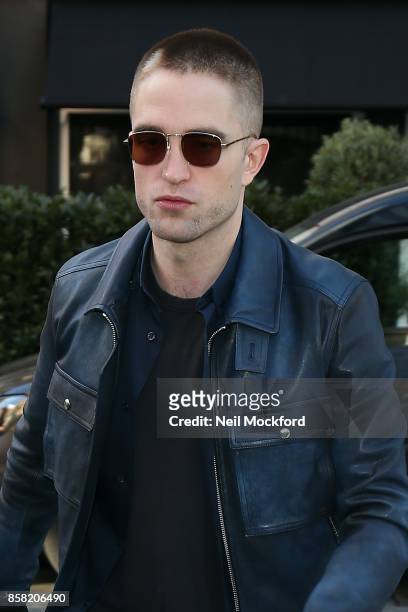 Robert Pattinson seen arriving at Global Radio Studios on October 6, 2017 in London, England.