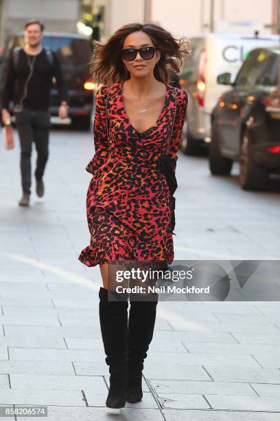 Myleene Klass seen arriving at Classic Radio Studios on October 6, 2017 in London, England.