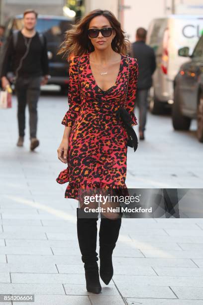 Myleene Klass seen arriving at Classic Radio Studios on October 6, 2017 in London, England.