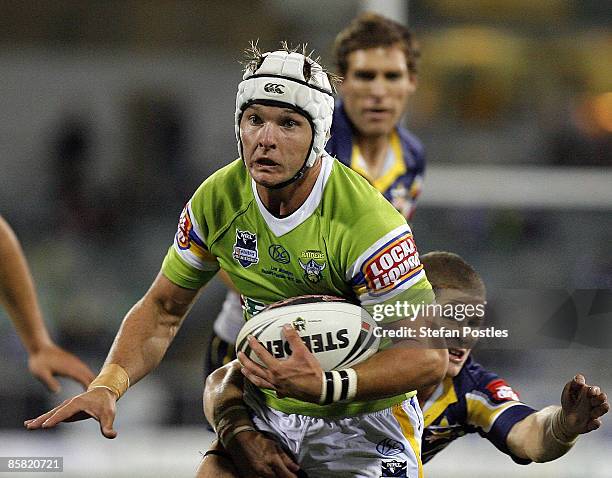 Jarrod Croker of the Raiders runs the ball during the round four NRL match between the Canberra Raiders and the North Queensland Cowboys at Canberra...