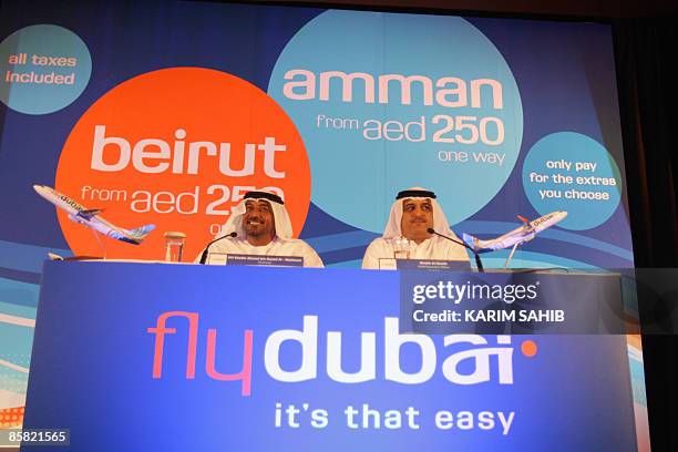 Sheikh Ahmed bin Saeed al-Maktoum , chairman of Dubai Airports, Emirates Airlines and the new flydubai budget airline, sits next to Ghaith al-Ghaith,...