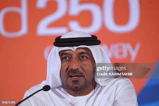 Sheikh Ahmed bin Saeed al-Maktoum, chairman of Dubai Airports, Emirates Airlines and the new flydubai budget airline, announces on April 6, 2009 the...