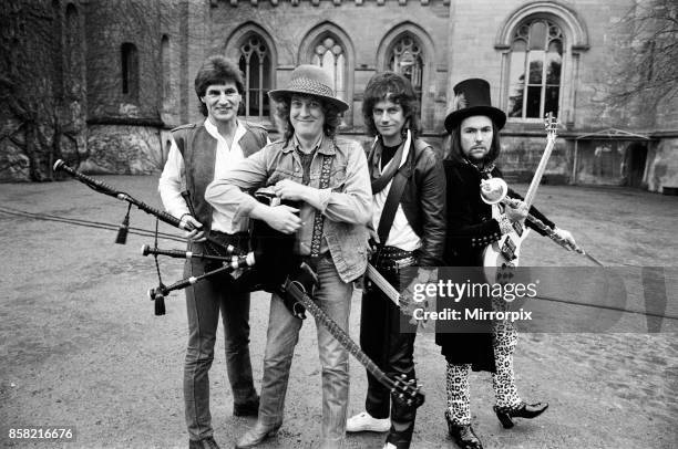 Slade filming a new video at Eastnor Castle, near Ledbury, 26th January 1984.