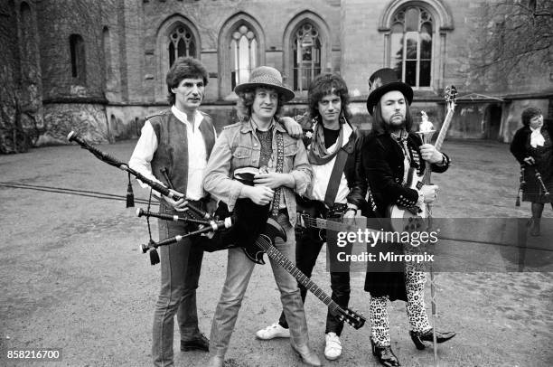 Slade filming a new video at Eastnor Castle, near Ledbury, 26th January 1984.
