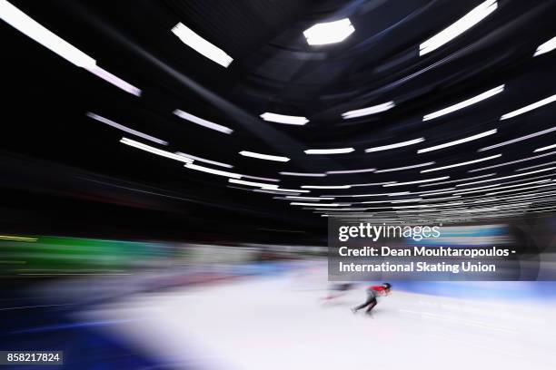 Kim Boutin of Canada competes in the 1000m Preliminaries during the Audi ISU World Cup Short Track Speed Skating at Optisport Sportboulevard on...