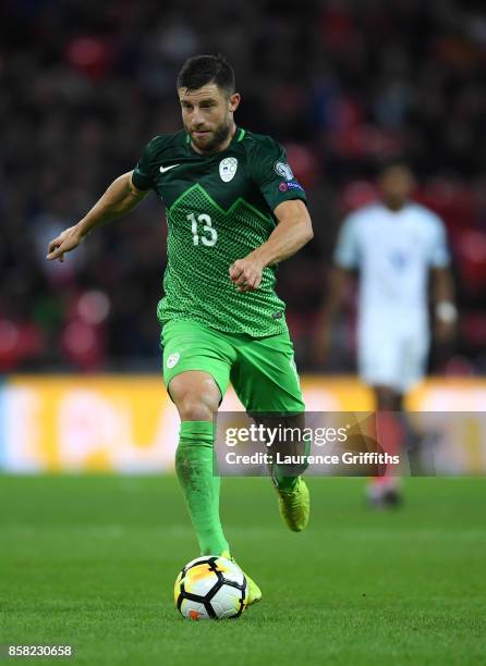 Bojan Jokic of Slovenia in action during the FIFA 2018 World Cup Qualifier between England and Slovenia at Wembley Stadium on October 5, 2017 in...