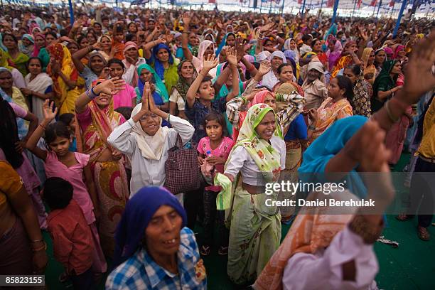 Supporters of Mayawati Kumari, of the Bahujan Samaj Party and Chief Minister of Uttar Pradesh state, show their support during a political rally on...