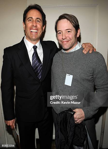 Jerry Seinfeld and Matthew Broderick backstage for the David Lynch Foundation "Change Begins Within" concert at Radio City Music Hall on April 4,...