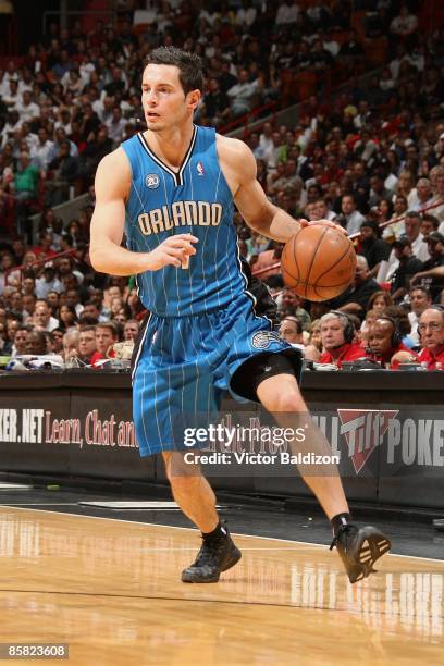 Redick of the Orlando Magic drives the ball to the basket during the game against the Miami Heat on March 30, 2009 at American Airlines Arena in...